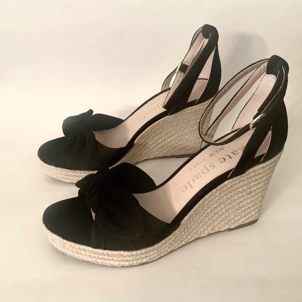 Kate Spade Tianna Black Suede Espadrille High Wedge Platform Sandals Pumps 9.5